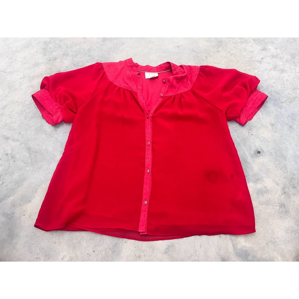 Maeve By Anthropologie Blouse Top Womens 12 Red Paisley Semi Sheer Short‎ Sleeve